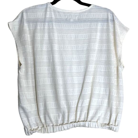 Madewell #AN461 Women Size Small Pointelle Knit Short Sleeve Crop Top Beige Cap - Picture 3 of 10